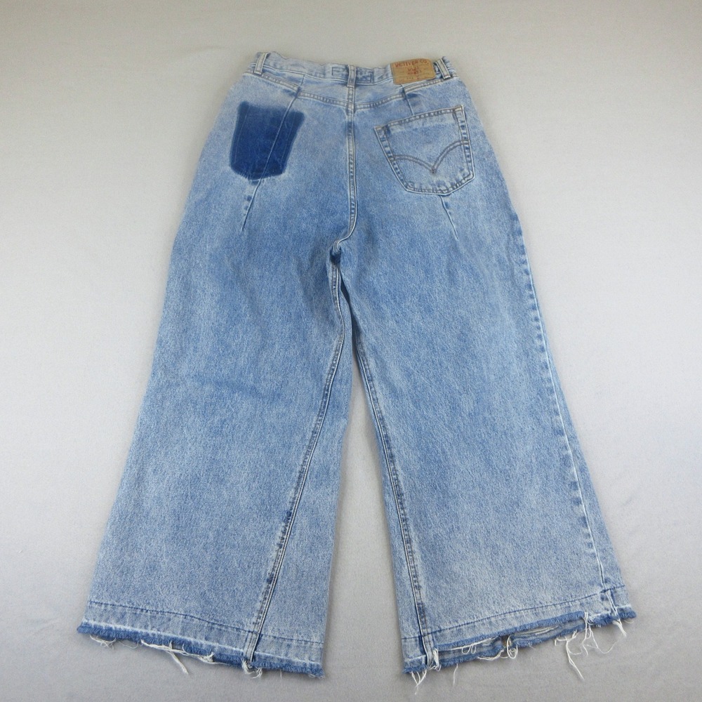 Vetiver Co Wide Leg Jeans Women Large Light Wash Pleated Button Fly Distressed - Picture 2 of 13